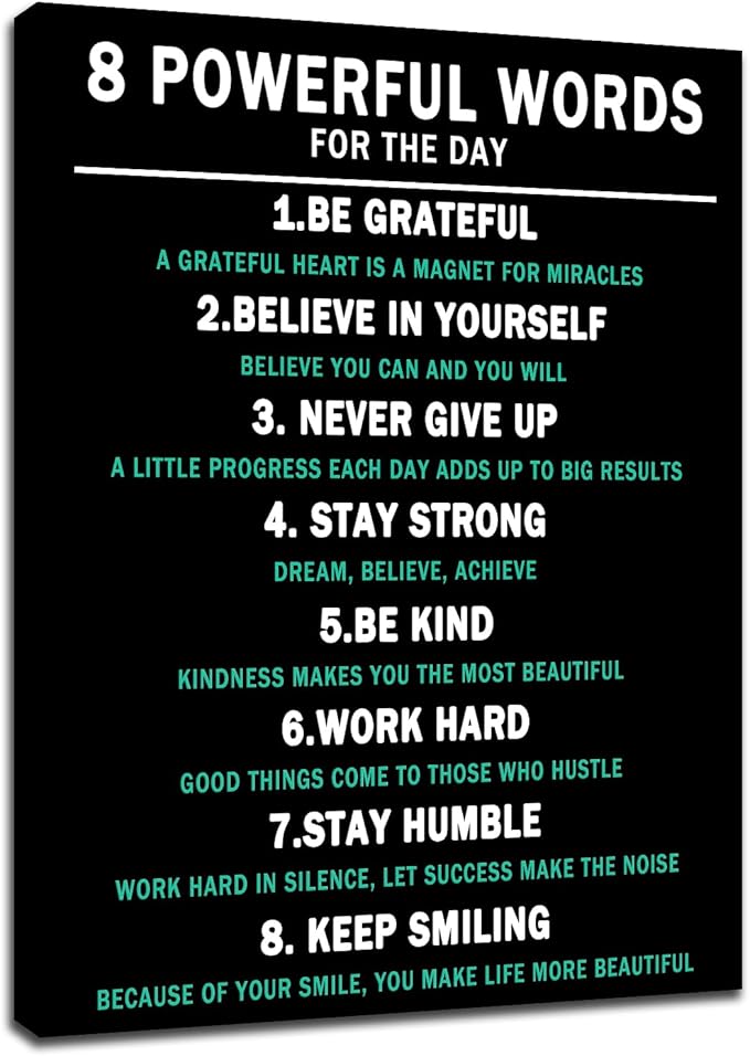 Inspirational Canvas Wall Art 8 Powerful Words Entrepreneur Positive Quotes Prints Poster for Bedroom Office Wall Decoration Modern Canvas Framed Artwork Picture Ready to Hang [18''Wx24''H]