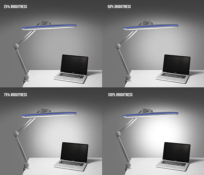 Neatfi XL 2,200 Lumens 20W LED Task Lamp – 23” Ultra-Wide Head | 182 SMD LEDs | 4 Brightness Levels | 3 Light Modes | Eye-Caring, Glare-Free | Adjustable Arm (Silver, CCT with Clamp)