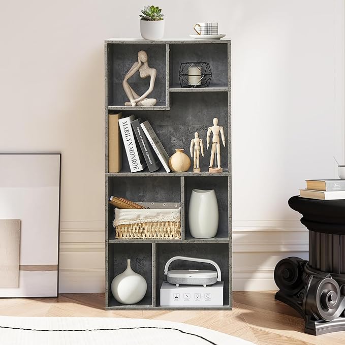 VECELO 7-Cube High Bookcase 42 Inch - 4-Tier Modern Storage Cabinet with Adjustable Height Shelves, Easy Assembly for Textbooks Display, Home Office, Grey