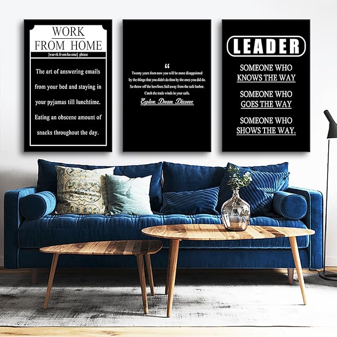 Motivational Wall Art 3 Pieces Inspirational Quotes Picture Painting Explore Dream Discover Work from Home Posters Print for Home Living Room Office Artwork Stretched and Framed [72''W X 36''H]
