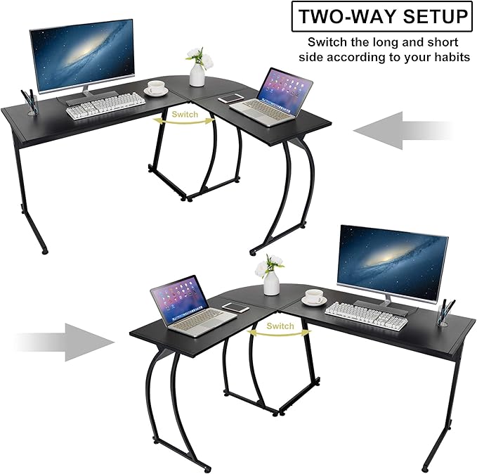 Super Deal L-Shaped Corner Desk Computer Gaming Desk - 58 Inch Modern Home PC Table Office Writing Workstation, Black