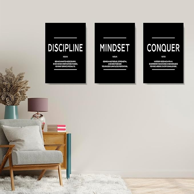 LMGOV Large Motivational Office Wall decor for Men, 16" x24" Mindset Wall Art for Bedroom, Black and White Canvas Painting for Bathroom, Positive Poster for Dorm, College, Gym