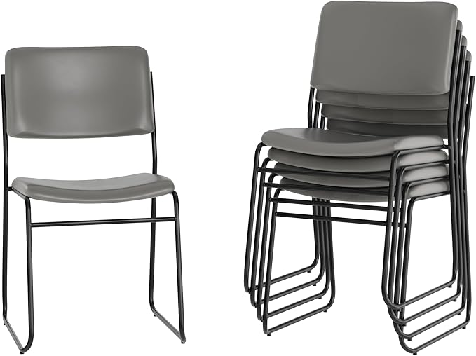 Flash Furniture Hercules Series High Density Vinyl Stacking Chairs for Waiting Rooms and Offices, Lobby Chairs with Padded Seats and Frames, Set of 5, Gray