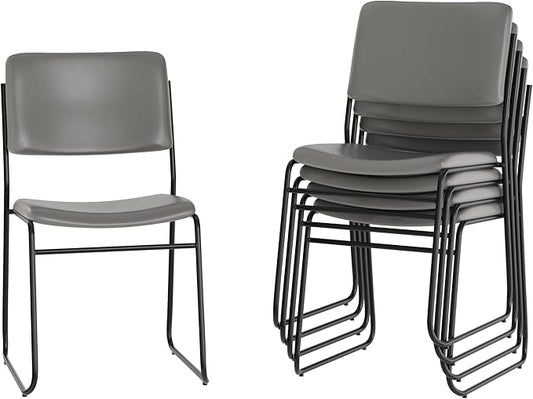 Flash Furniture Hercules Series High Density Vinyl Stacking Chairs for Waiting Rooms and Offices, Lobby Chairs with Padded Seats and Frames, Set of 5, Gray