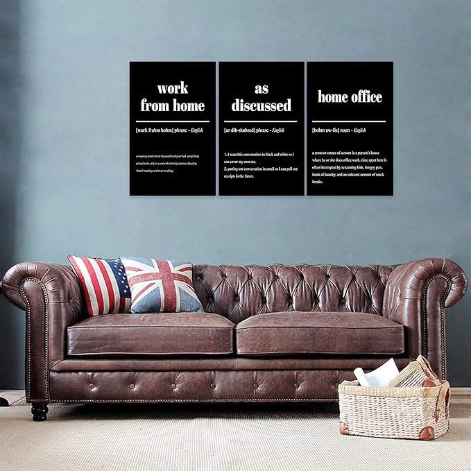 3 Piece Inspirational Canvas Wall Art, Quote "Work From Home - as Discussed - Home Office" Motivational Print Picture, Triptych Entrepreneur Poster Framed Artwork for Men Women Room Decor(72"Wx36" H)
