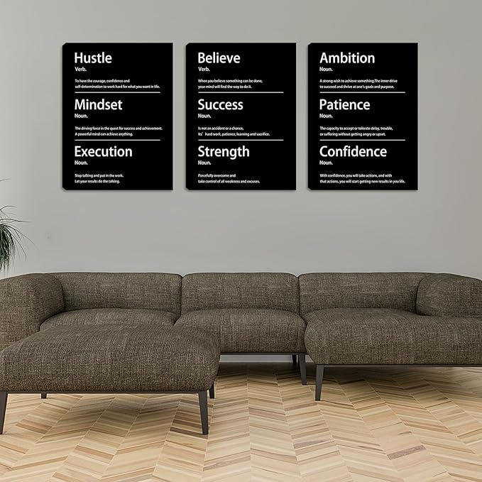Halioyo Motivational Wall Decor, 16 x 24 Inch Inspirational Canvas Wall Art, Positive Quotes Office Painting Posters for Office Dorm Living Room Bedroom Home - 3pcs