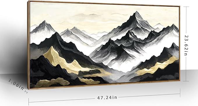 amatop Mountain Landscape Wall Art, Large Framed Modern Abstract Black and White Canvas Print – Zen Minimalist Nature Artwork for Office Wall Decor, Living Room & Bedroom (48x24 Inch)