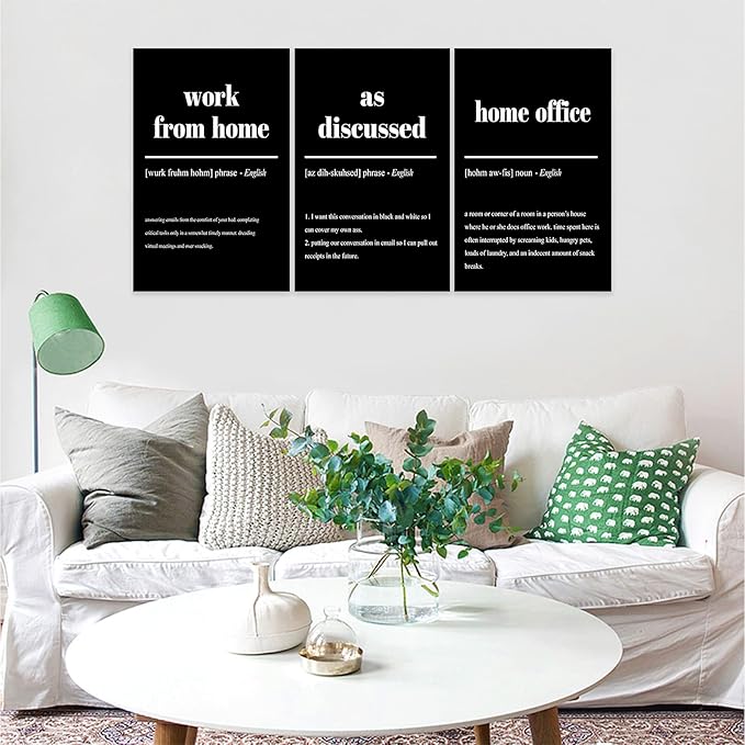 3 Piece Inspirational Canvas Wall Art, Quote "Work From Home - as Discussed - Home Office" Motivational Print Picture, Triptych Entrepreneur Poster Framed Artwork for Men Women Room Decor(72"Wx36" H)