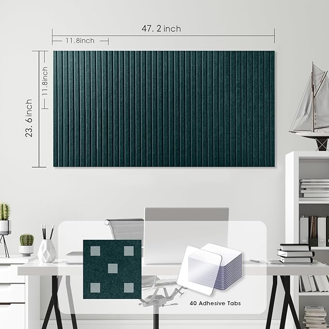 Large Cork Board for Office, 8 Pack Felt Wall Tiles with Slat Wall Paneling and Safe Removable Adhesive Tabs, Felt Bulletin Board Pin Board Cork Boards for Walls - Forest Green
