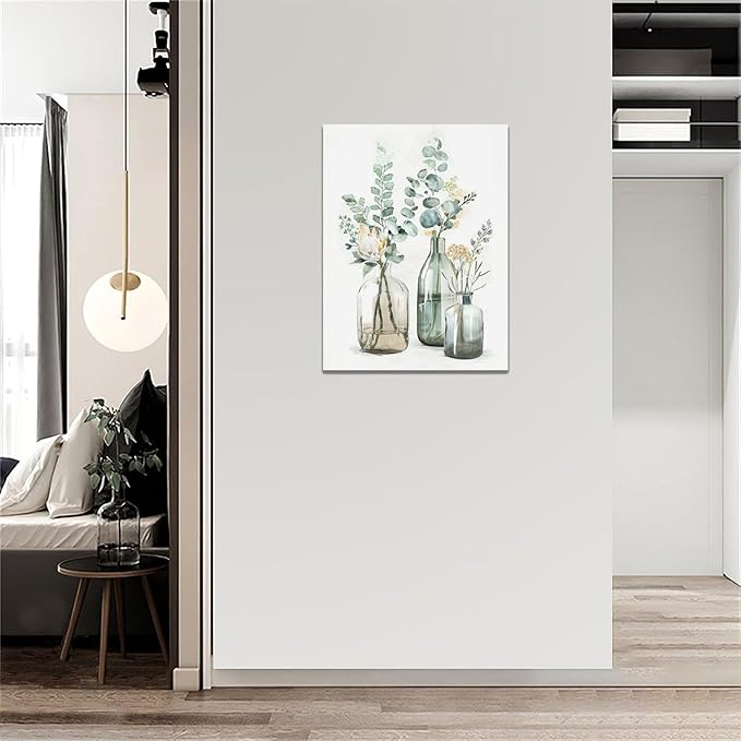 Botanical Bathroom Wall Art Rustic Green Plant Pictures Wall Decor Botanical Canvas Country Print Painting Modern Decoration Artwork for Bathroom Living Room Bedroom Office Framed 12"x16"