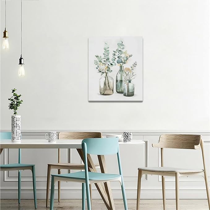 Botanical Bathroom Wall Art Rustic Green Plant Pictures Wall Decor Botanical Canvas Country Print Painting Modern Decoration Artwork for Bathroom Living Room Bedroom Office Framed 20"x24"