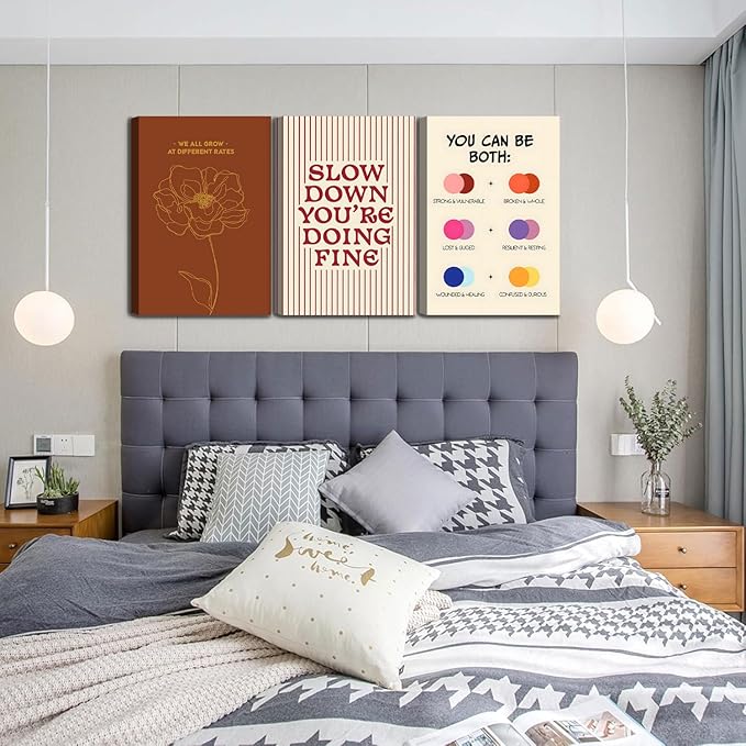 3 pcs Framed Growth Mindset canvas Wall Art Modern Minimalist Inspirational painting Wall decor pictures Slow Down You're Doing Fine poster Prints for Office Therapy Room Home decoration 12x16in
