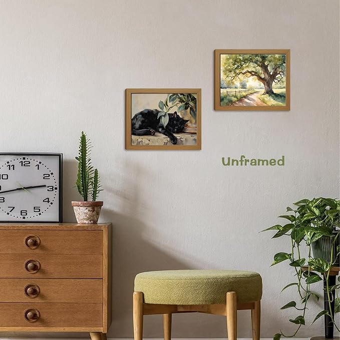 SEHSUVC Vintage Country Classic Oil Wall Art Set of 9, Flowers Tree Farmhouse Style Canvas Posters Wall Decor, Cute Sleeping Cat Nature Plant Prints for Bedroom Bathroom Home Decor Gifts 8x10inch Unframed