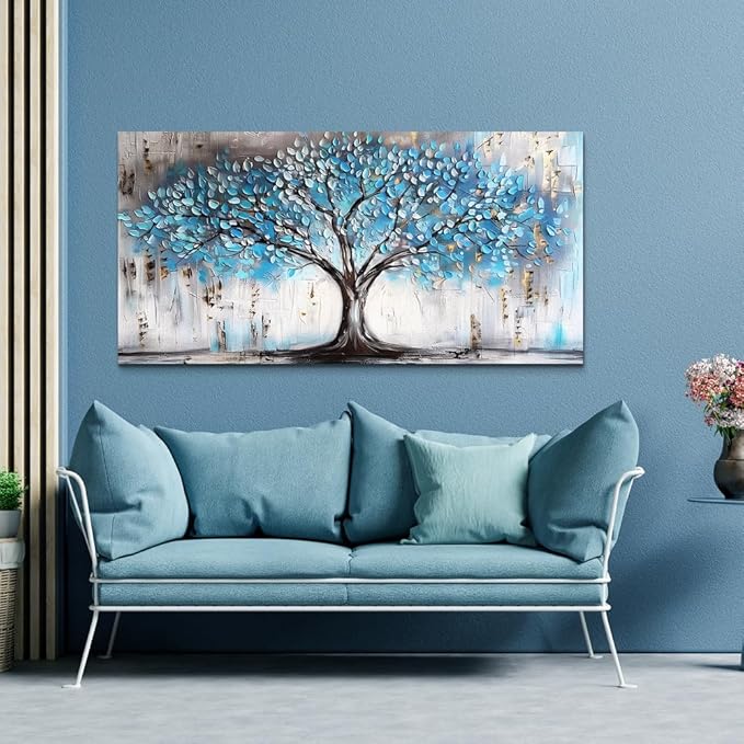Wapluam Large Canvas Wall Decor For Living Room Farmhouse Wall Art For Bedroom Office Wall Decorations Blue Tree Paintings Abstract Pictures Framed Artwork Modern Room Home Decor Posters