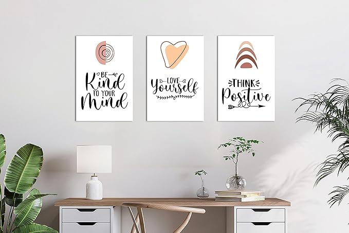 3 Piece Mental Health Canvas Wall Art, Anxiety Therapy Motivational Poster Canvas Print Pictures for Wall, Psychologist Counselor Inspirational Posters Framed Artwork for Classroom 12"x18" x 3 Pcs