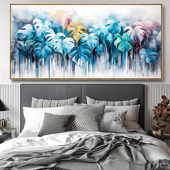 Wall Art Colorful Leaf Abstract Modern Artwork Canvas Painting for Bedroom Living Room Office Large Decor 24"x48" with Framed