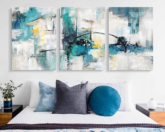 GIFTTWART Modern Abstract Wall Art – Teal Canvas Painting for Living Room, Bedroom, Dining Room, Office, Kitchen, Large 60x28 inch
