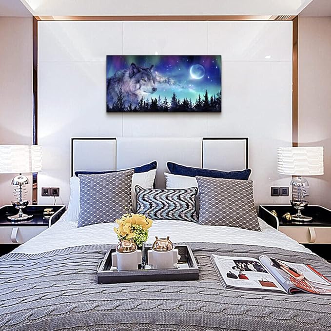Canvas Wall Art For Living Room Large Wall Decor Paintings For Bedroom Modern Family Wall Decorations For Office Abstract Aurora Scenery Canvas Art Wolf Decor Pictures Artwork Posters Home Decor