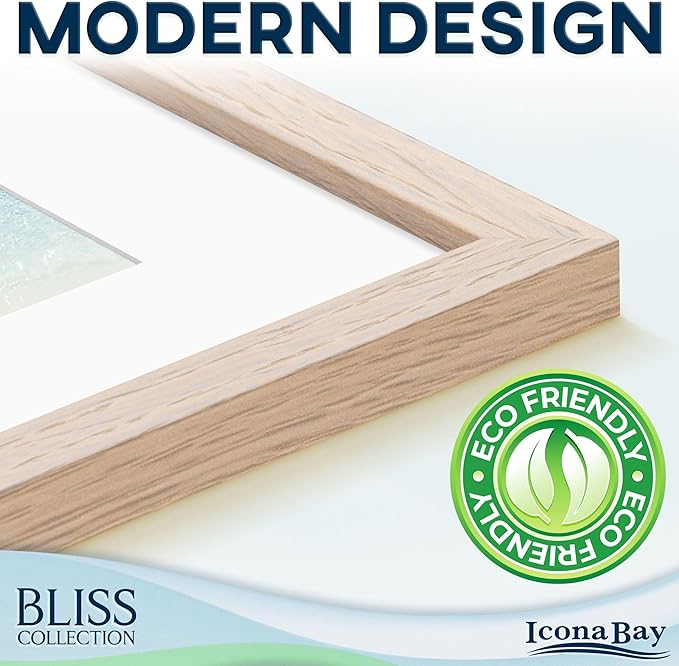 Icona Bay - 11x17 Light Oak Picture Frame Fits 10x16 Photos with Mat to 9x14 Image - Modern Style Engineered Wood Poster Frame - Wall Mount Only - Bliss Collection