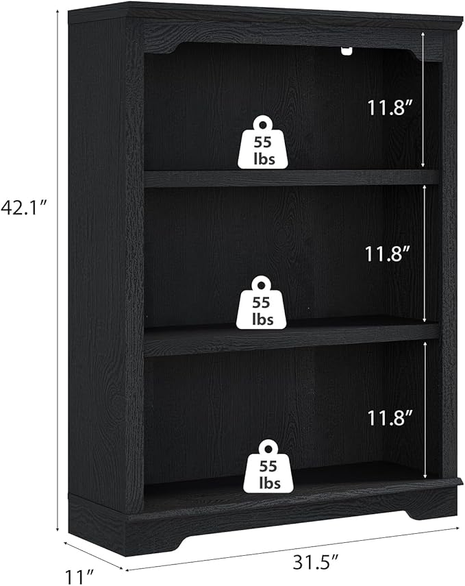 HIFYOBRO 3 Tier Bookshelf and Bookcase, 31.5" Wide Wooden Book Shelf, Freestanding Open Display Storage Bookshelves for Study Room, Home Office, Living Room
