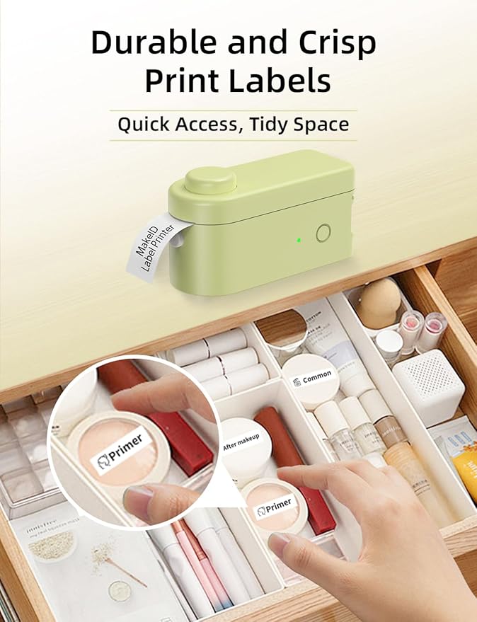 Makeid L1 Label Maker Machine with 4 Tapes - Portable & Rechargeable Label Makers Compatible with 9/12/16mm Waterproof Tape - Mini Bluetooth Labeler for Organizing Office Home School