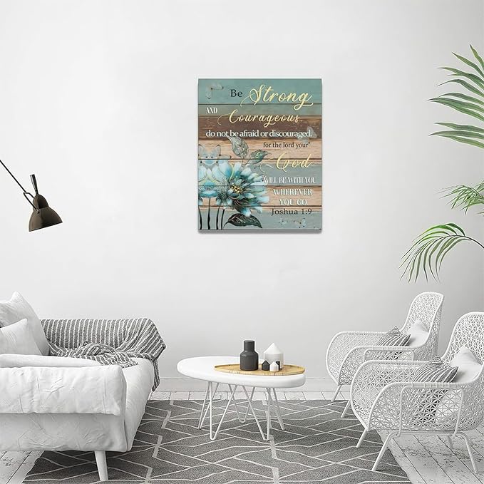 yerretin Christian Wall Art Bible Verse Floral Pictures Wall Decor Religious Scripture Teal Flower Canvas Painting Home Decoration Artwork for Bathroom Bedroom Living Room Office Framed 16"x20"