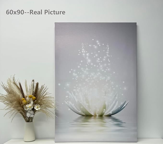 Lotus Floral Canvas Prints Art for Zen Office Decor Wall Art Meditation Pictures Modern Artwork Painting Framed Ready to Hang(20x30inch)