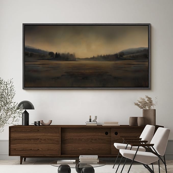 SIGNFORD Extra Large Framed Canvas Print Wall Art Soft Focus Golden Horizon Landscape Illustrations Modern Art Calm Warm for Living Room, Bedroom, Office - 60"x30"