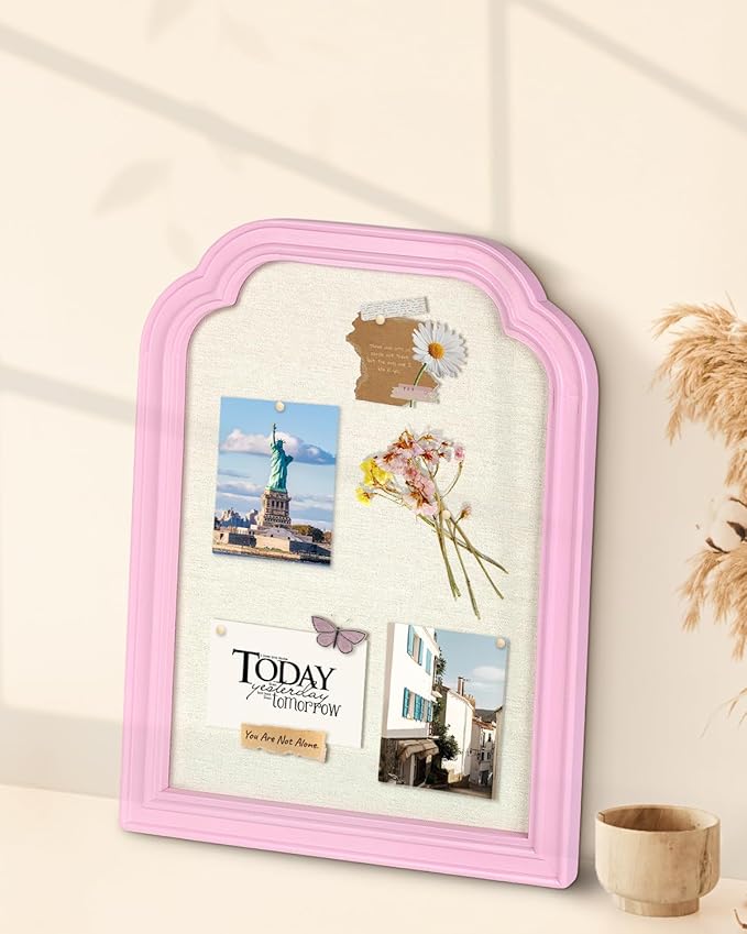 Bulletin Board with Linen, 13x17 inches Pin Board with Pink Frame, Decorative Hanging Bulletin Board Vision Board Message Board Colletion Board for Office School Home Decor
