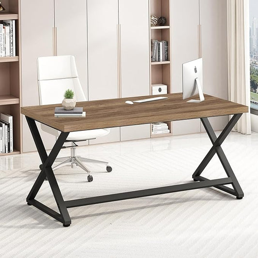 IBF 47 Inch Computer Desk, Rustic Home Office Desk for Writing, Industrial Wood Metal Executive Work Study Desk, Modern Simple PC Gaming Computer Table for Study Workstation, Rustic Oak