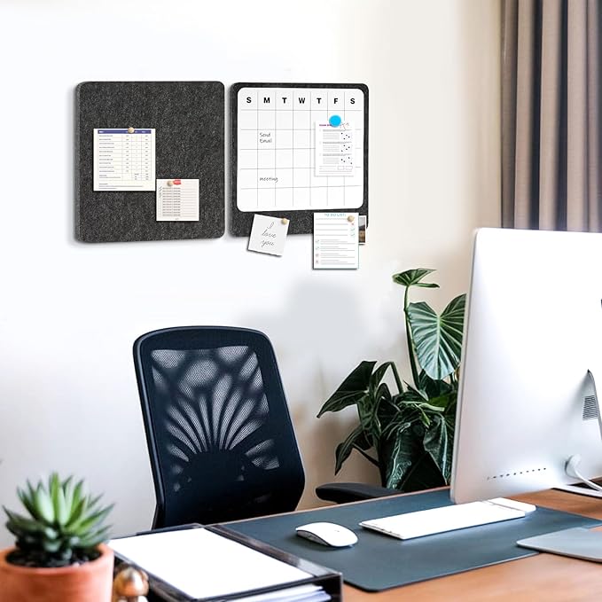 DOLLAR BOSS Felt Bulletin Board & Dry Erase Whiteboard Calendar Combo 2 Pcs 12" X 12" Magnetic White Board Cork Board for Wall Frameless Combination Board with Pins Wall Decor for Home School Office