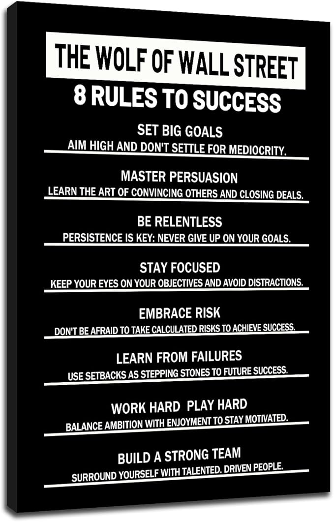 8 Rules to Success Inspirational Canvas Wall Art Motivational Positive Poster Print for Modern Modern Bathroom Bedroom Living Room Wall Decor Artwork Stretch and Framed [12''Wx18''H]