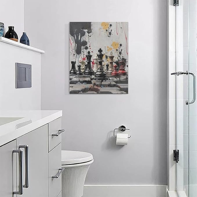 Chess Wall Art Intelligence Game Room Pictures Wall Decor Graffiti Chess Challenge Canvas Painting Print Home Modern Artwork Decorations Framed for Bathroom Living Room Bedroom Office 16 x 20 inch