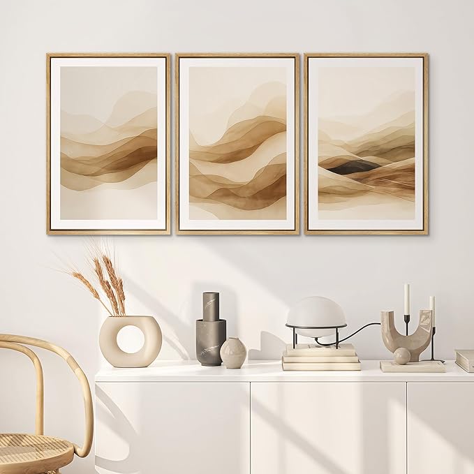 SIGNWIN Framed Canvas Print Wall Art Set Brown Abstract Mountain Neutral Minimalist Landscape Illustrations Modern Art Decorative Nordic Abstract for Living Room, Bedroom, Office - 24"x36"x3 Natural