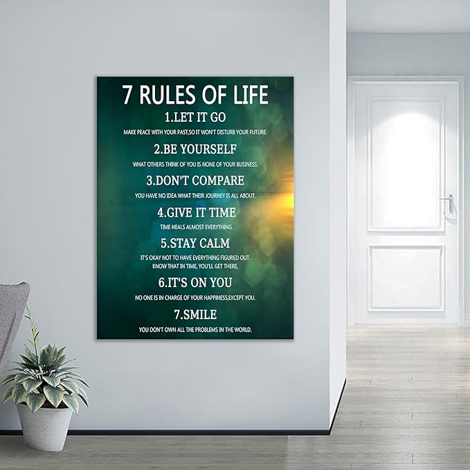 7 Rules of Life Motivational Canvas Wall Art Large Poster Print Inspirational Quotes Colorful Background Picture Painting Artwork for Living Room School Office Gym Stretched and Framed [30''Wx 40''H]