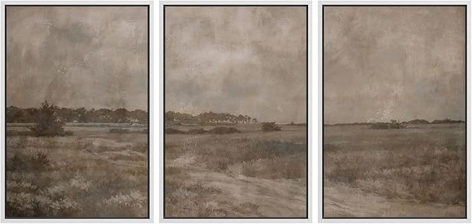 MUDECOR Framed Wall Art Print Set Vintage Neutral Countryside Landscape Rustic Field Path and Distant Trees Illustrations Modern Art Boho Decorative for Living Room, Bedroom, Office - 16"x24"x3 WHITE