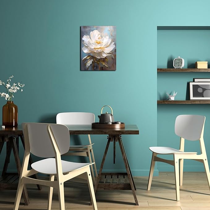 YMYXMC33 Flower Picture Decor Wall Art Canvas Print White Floral Poster Decoration Bedroom Bathroom12x15