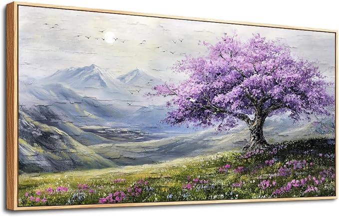 ZUITINGHUA Large Canvas Wall Art For Living Room Wood Framed Wall Decor For Bedroom Office Decorations Abstract Scenery Wall Paintings Purple Tree Pictures Artwork Aesthetic Home Mural 24x48 In