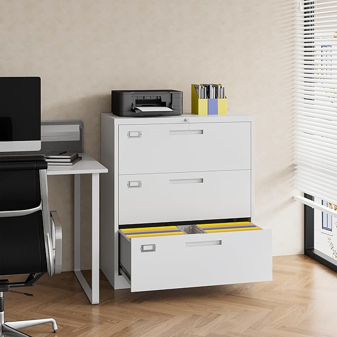 STANI Lateral File Cabinet with Lock, 3 Drawer Lateral Filing Cabinet, Metal Lateral File Cabinet for Home and Office, Metal Storage File Cabinet for Hanging Files Letter/Legal/F4/A4 Size