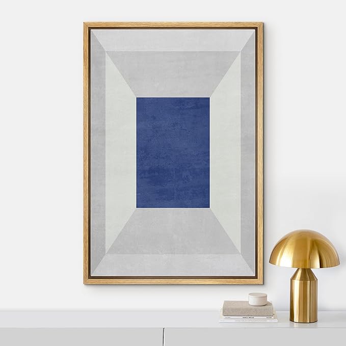 IDEA4WALL Framed Canvas Print Wall Art 3D Effect Surreal Blue Square Abstract Geometric Illustrations Modern Art Minimalism Shapes Multicolor Boho for Living Room, Bedroom, Office - 16"x24" Natural