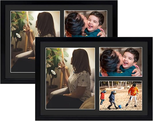 Golden State Art, Set of 2, 12x17 Black Wood Picture Frame - Black Mat for 8x10 And 5x7 Photos - Tempered Glass, Sawtooth Hanger, Swivel Tabs - Wall Mounting - Great for Gift