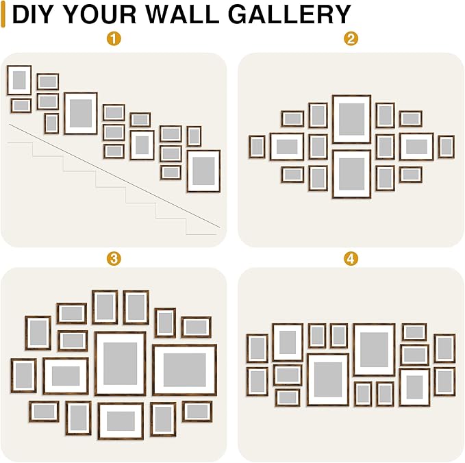 decorUhome Assorted Picture Frames Collage Wall Decor for Photo Gallery Display Set of 16 Including Two 11x14 / Two 8x10 / Six 5x7 / Six 4x6 for Family Wall Decor, Distressed Brown, 16 Pack