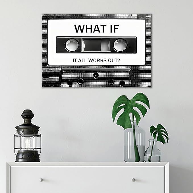Inspirational Canvas Wall Art Home Decor Motivational Vintage Cassette Tape Poster Print Positive Quotes Picture Painting Artwork for Bedroom Gym Office Living Room Ready to Hang [12''Wx18''H]