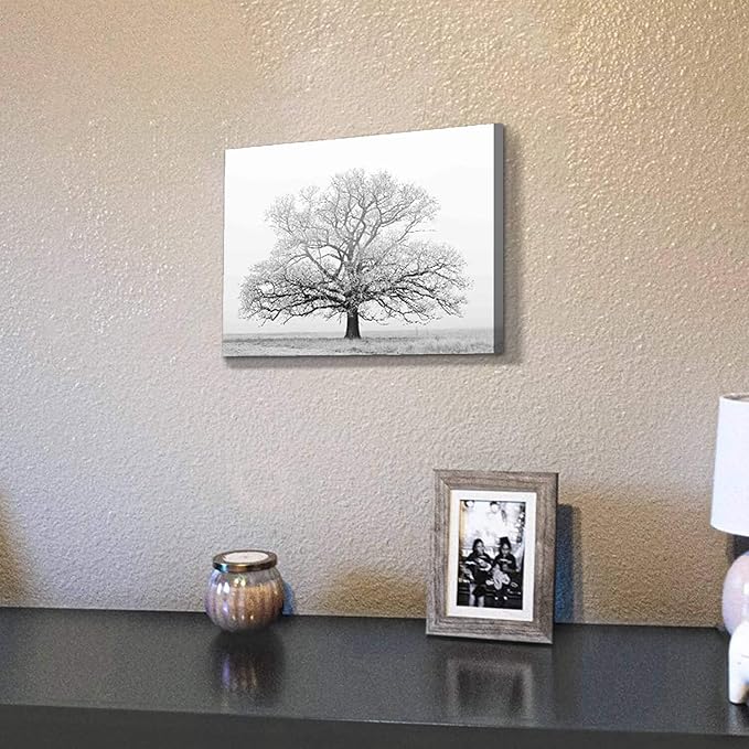 Hardy Gallery Winter Tree Canvas Print Artwork: Grey & White Landscape Print Wall Art for Bathroom (16'' x 12'')