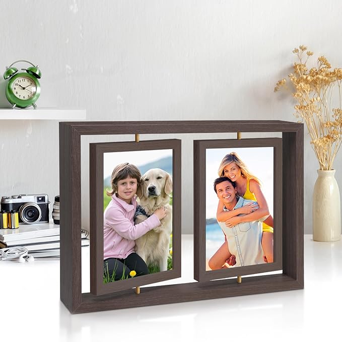 ZEEYUAN 5x7 Picture Frame Desktop Picture Frame Double Side 5x7 Rotating Photo Frame Family Collage Frame Tabletop for Office Home