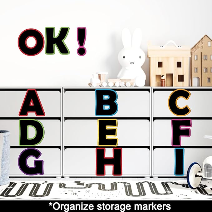 150 PCS Large 6" Font Bulletin Board Letters and Punctuation Cutouts Set, Black with Rainbow Neon Decoration Border Letters for Classroom Alphabet Poster Wall Bulletin Board Display Home School Decor