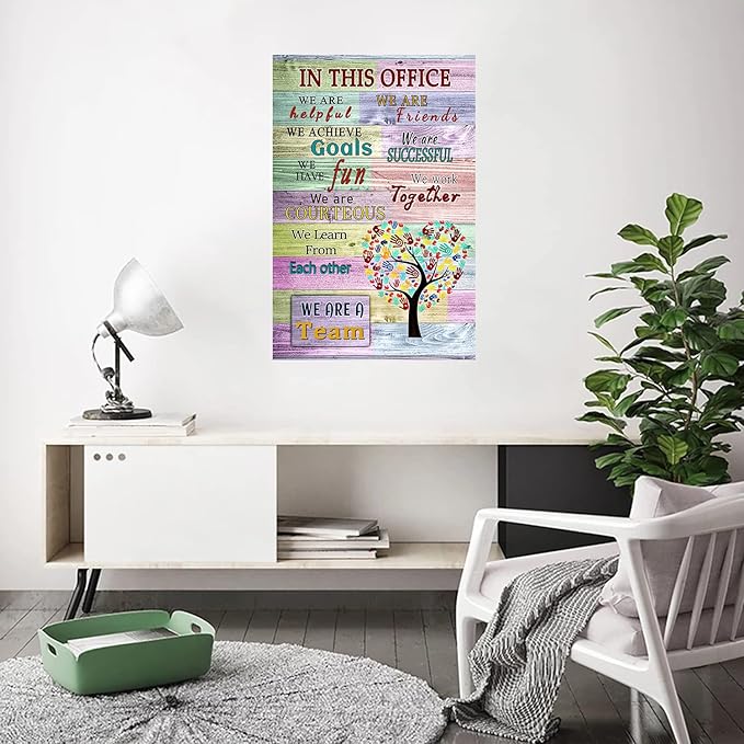WHAOMIOT Inspirational Wall Art Poster - Positive Office Wall Decor Print Canvas In This Office We Are A Team Best Motivational Quotes Modern Office Decorations 16 x 24 Inch Frame Ready To Hang
