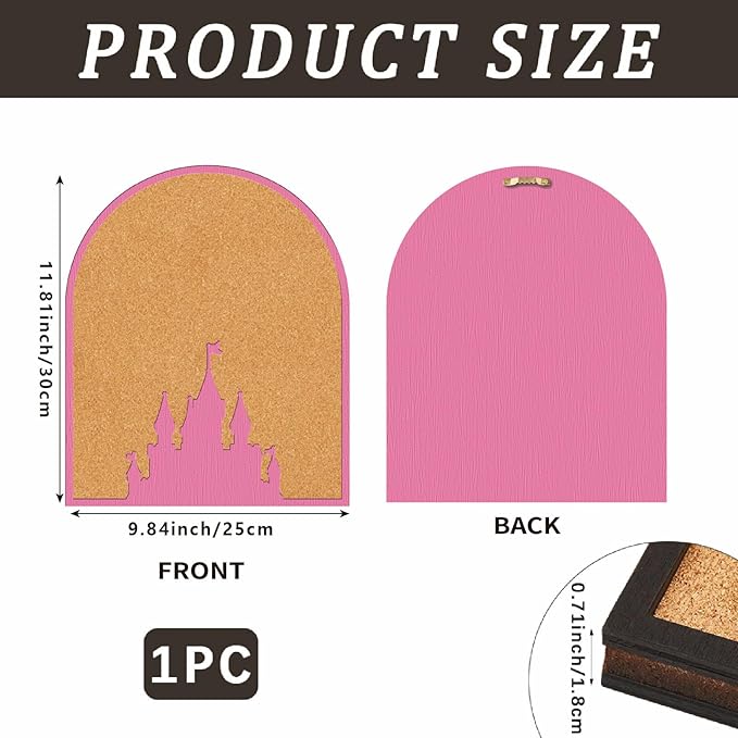 CRASPIRE Pink Castle Pin Cork Board 11.8x9.8In Wall Mounted Framed Bulletin Decorative Corkboard Display Badge Memory Memo Brooch Lapel Pin Holder Storage for Home Office School Classroom Wedding