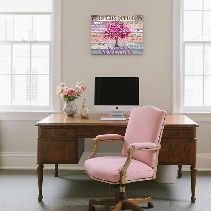 Pink Inspirational Wall Art for Office Women Motivational Quotes Phrases Poster Rustic Heart Tree Pictures Framed Wall Art Décor Contemporary Home Workspace Desk Decorations Gifts for Women 12x16inch