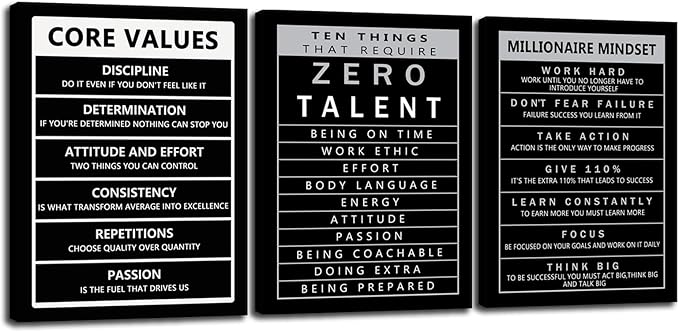 Inspirational Wall Art for Office Quotes Theme Wall Decor Ten Things That Require Zero Talent Motivational Canvas Prints Millionaire Mindset Poster Modern Home School Decor Framed[36" W X 16" H]